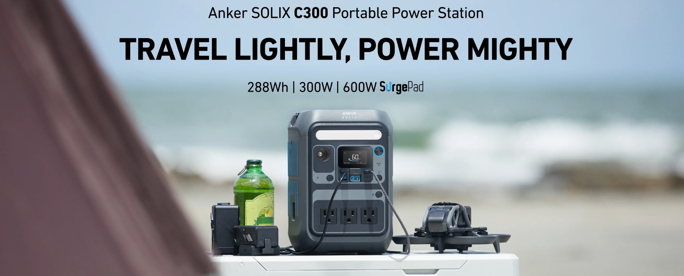 Kit power station ANKER Solix C300X AC, panou solar, 300W, 288Wh